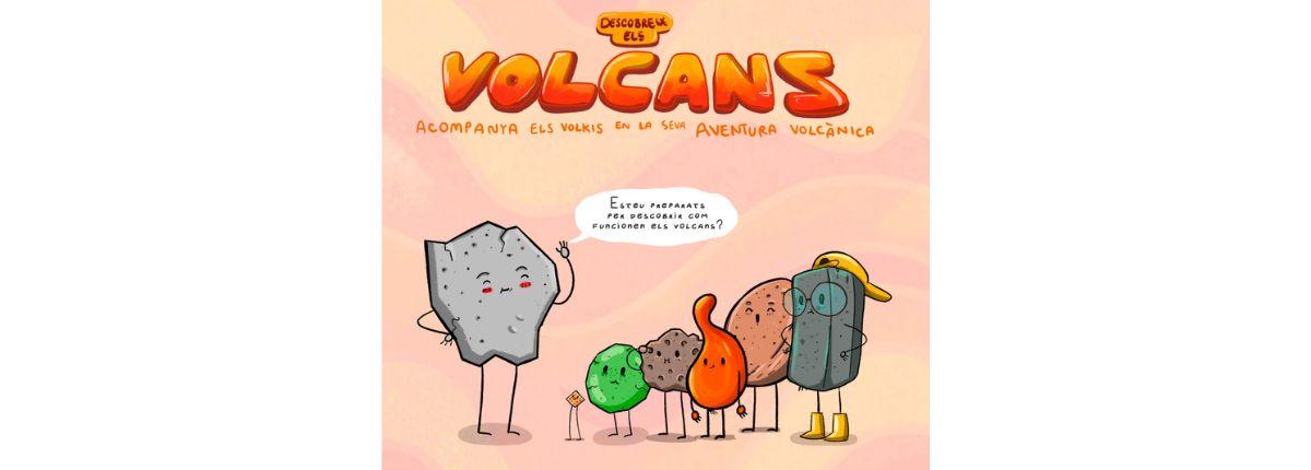 Portada de la web 'descubre los volcanes' con los personajes volcánicos del recurso de divulgación.