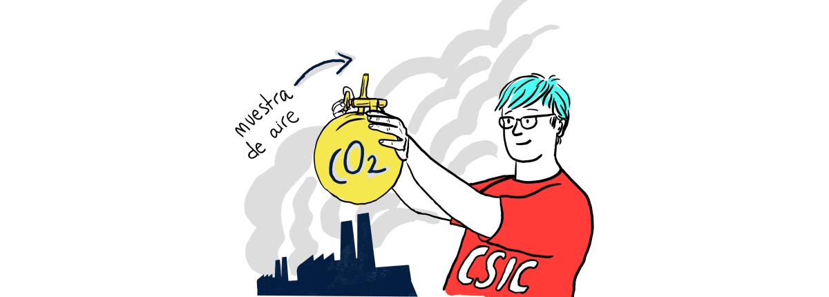 Persona tomando una muestra de aire para medir el dióxido de carbono. Autora: Irene Cuesta